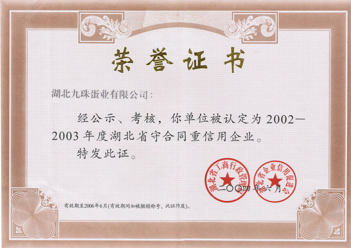 2004年省工商局守合同重信用企业